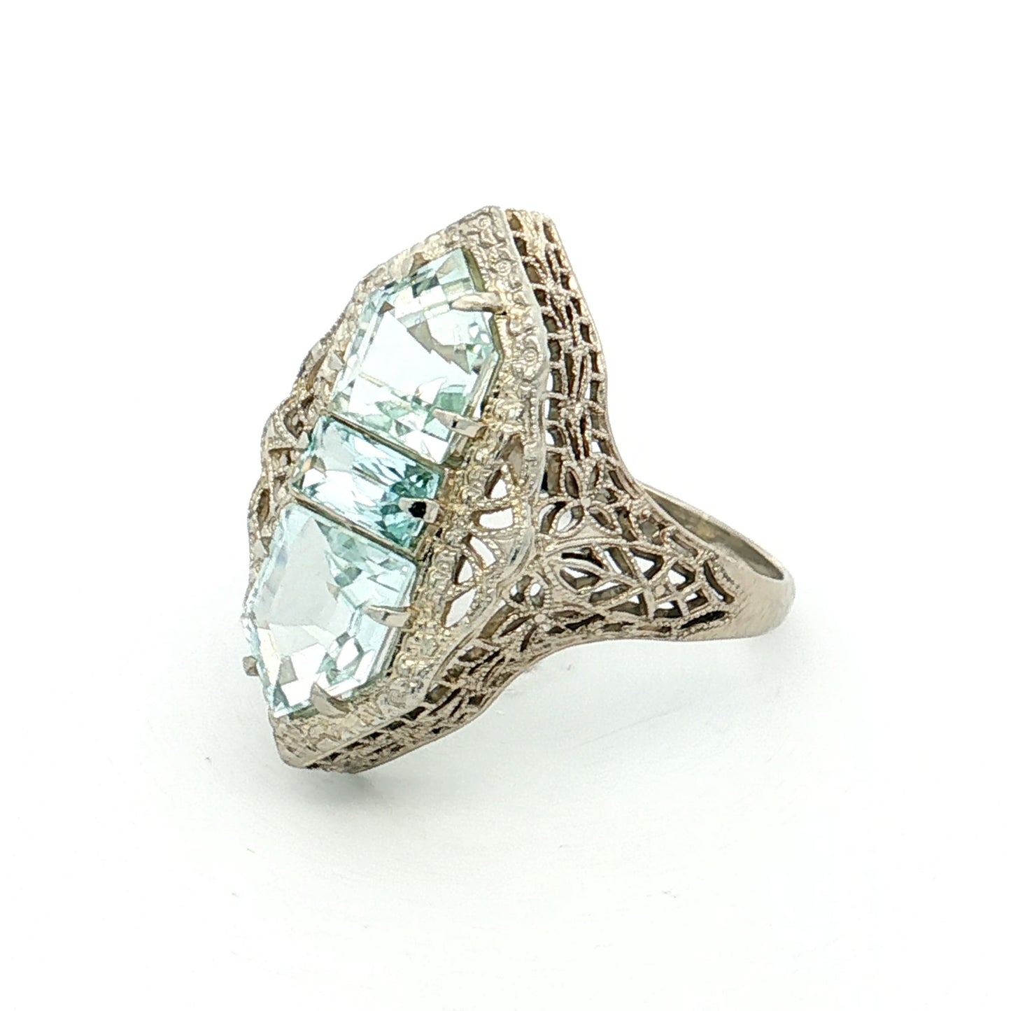 2.07 Art Deco Aquamarine Cocktail Ring 14k White Gold
