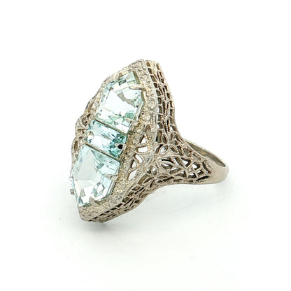 2.07 Art Deco Aquamarine Cocktail Ring 14k White Gold