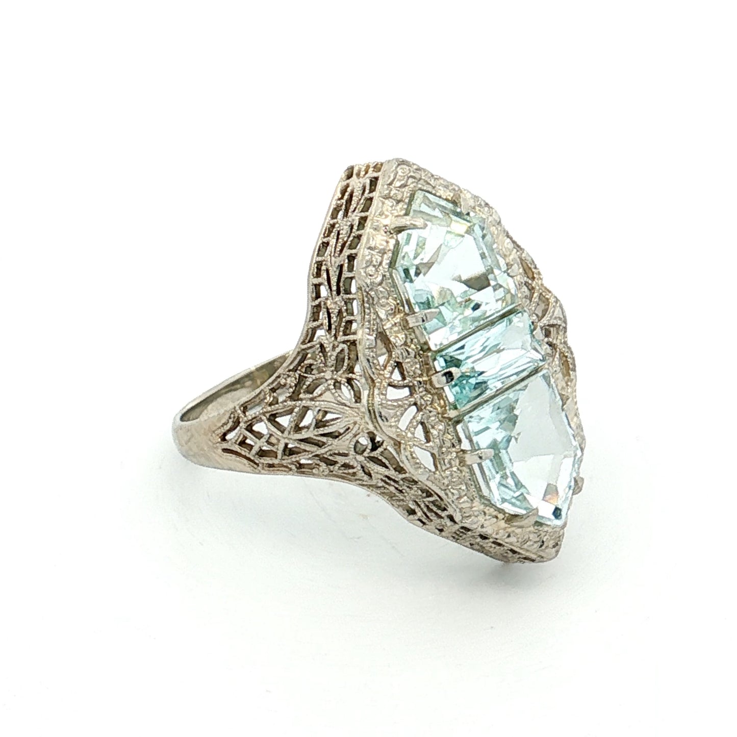 2.07 Art Deco Aquamarine Cocktail Ring 14k White Gold