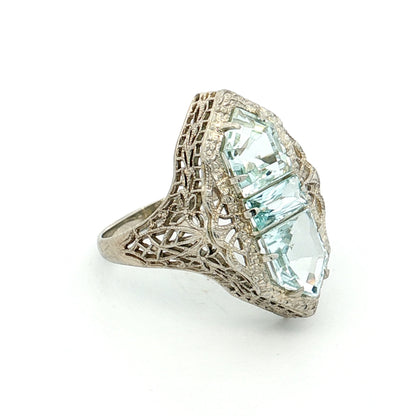 2.07 Art Deco Aquamarine Cocktail Ring 14k White Gold