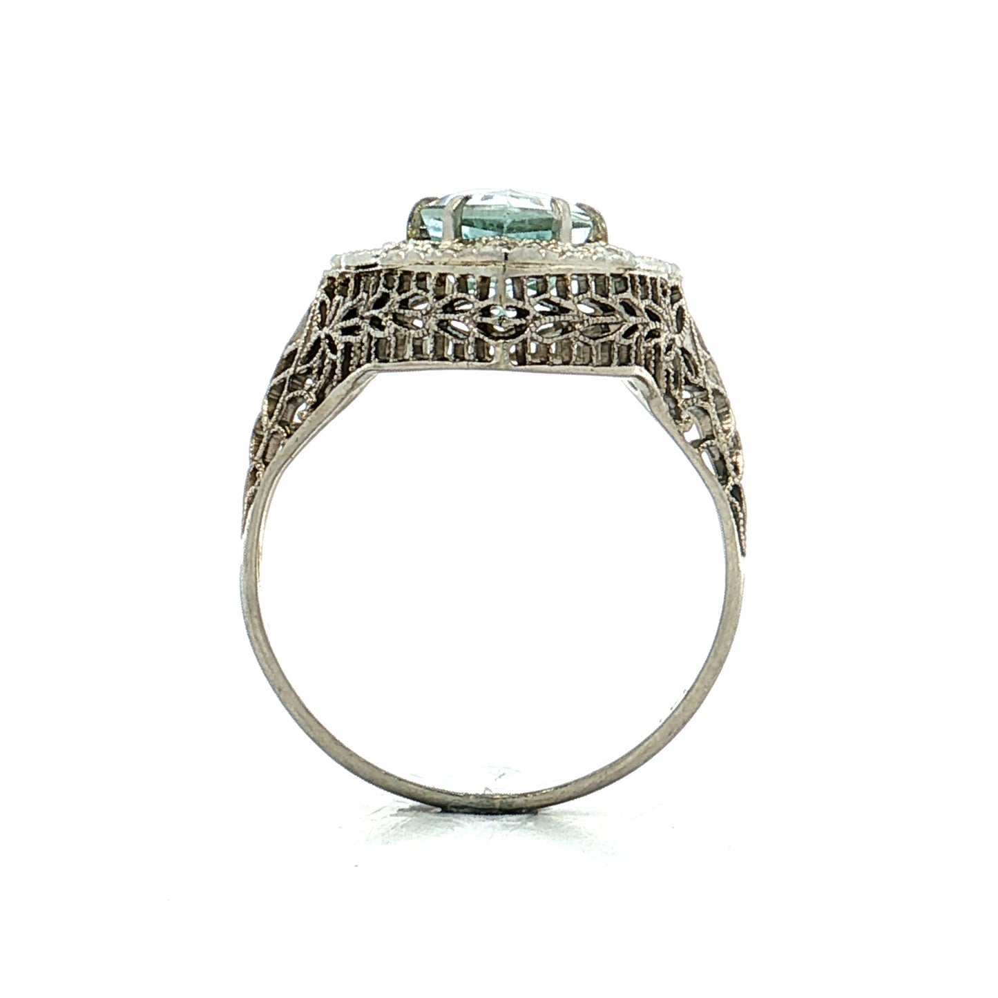 2.07 Art Deco Aquamarine Cocktail Ring 14k White Gold