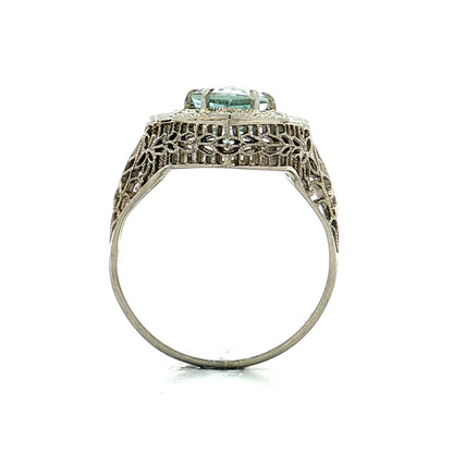2.07 Art Deco Aquamarine Cocktail Ring 14k White Gold