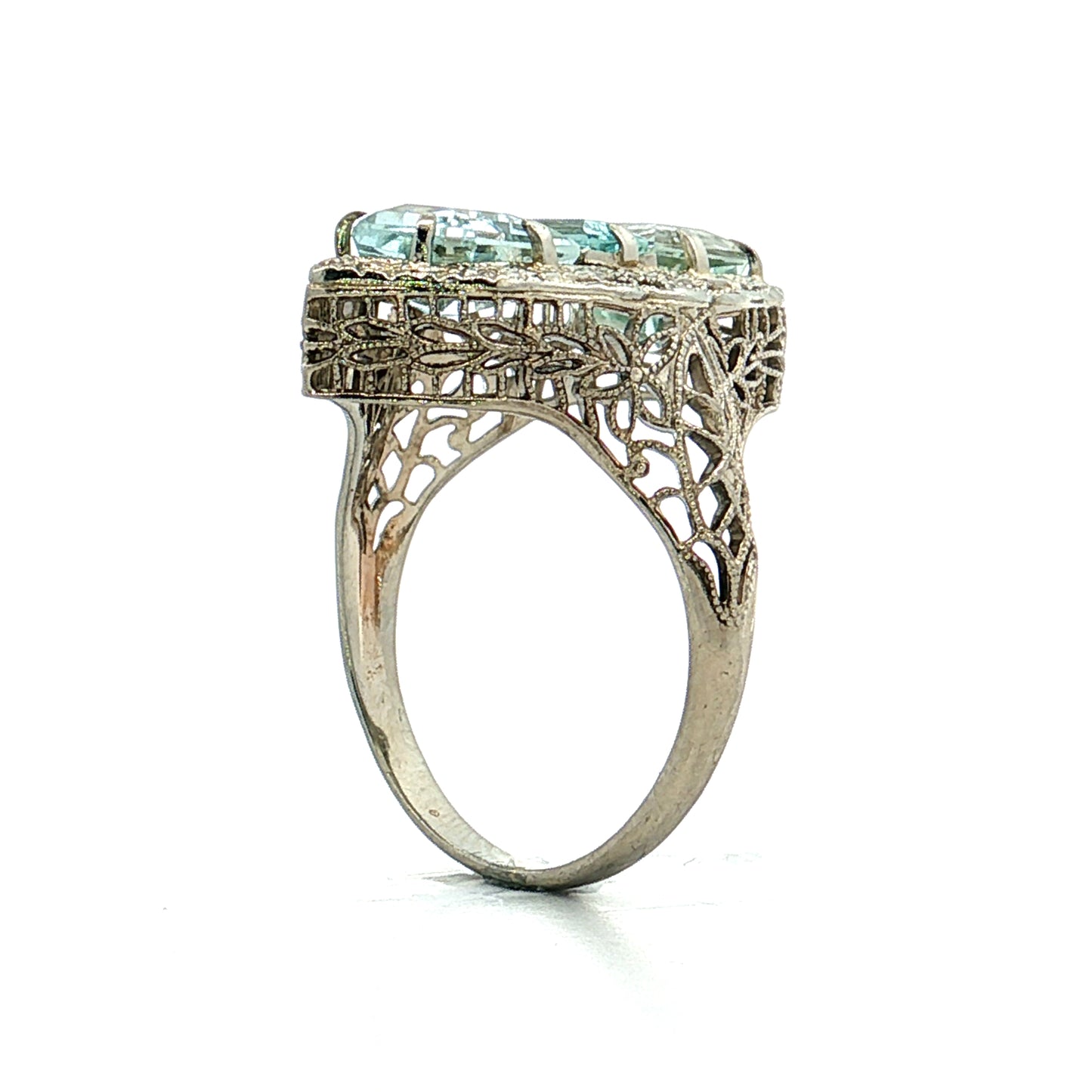 2.07 Art Deco Aquamarine Cocktail Ring 14k White Gold