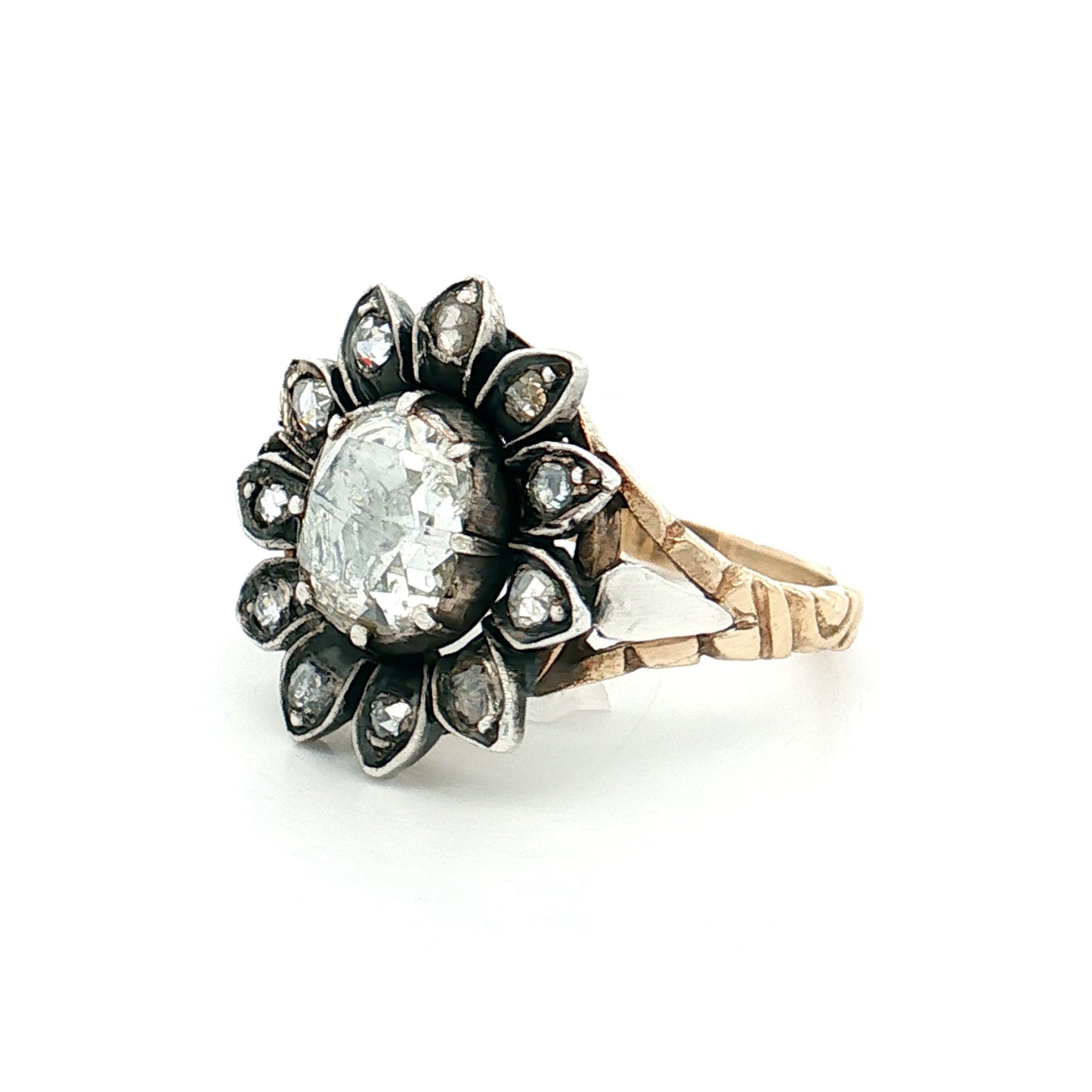 1.25 Antique Georgian Rose Cut Diamond Cocktail Ring 14k