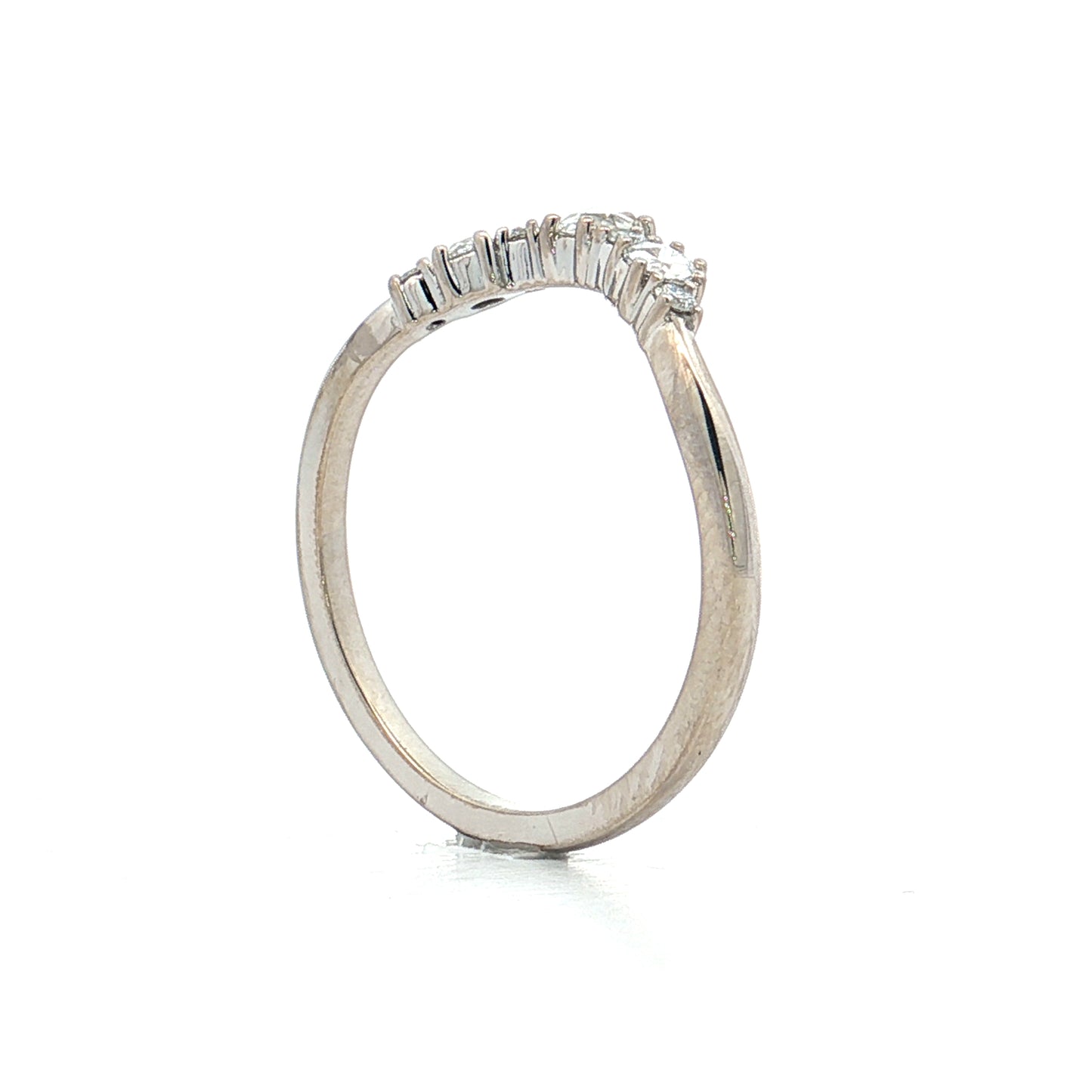 .35 Rose Cut Diamond Curved Wedding Band 14k White Gold