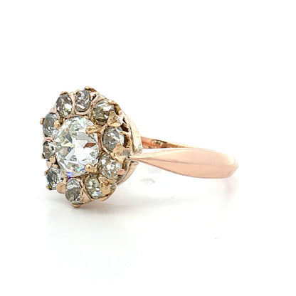 1.39 Vintage Victorian Diamond Cluster Ring 14k Rose Gold