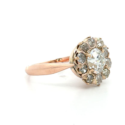 1.39 Vintage Victorian Diamond Cluster Ring 14k Rose Gold