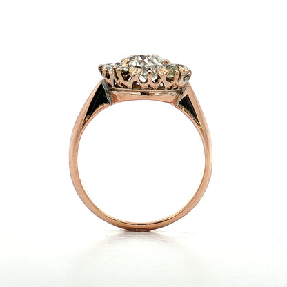 1.39 Vintage Victorian Diamond Cluster Ring 14k Rose Gold