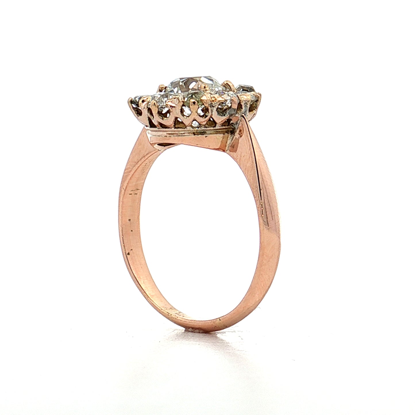 1.39 Vintage Victorian Diamond Cluster Ring 14k Rose Gold