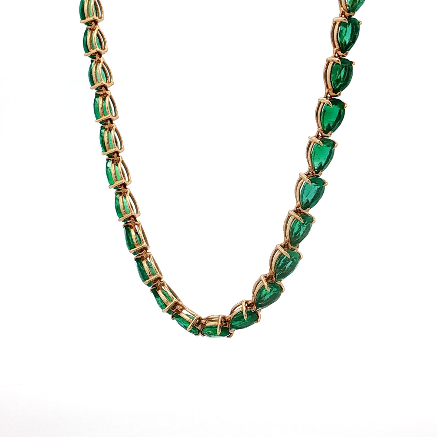 26.59 Pear Cut Emerald Tennis Necklace 18k Yellow Gold