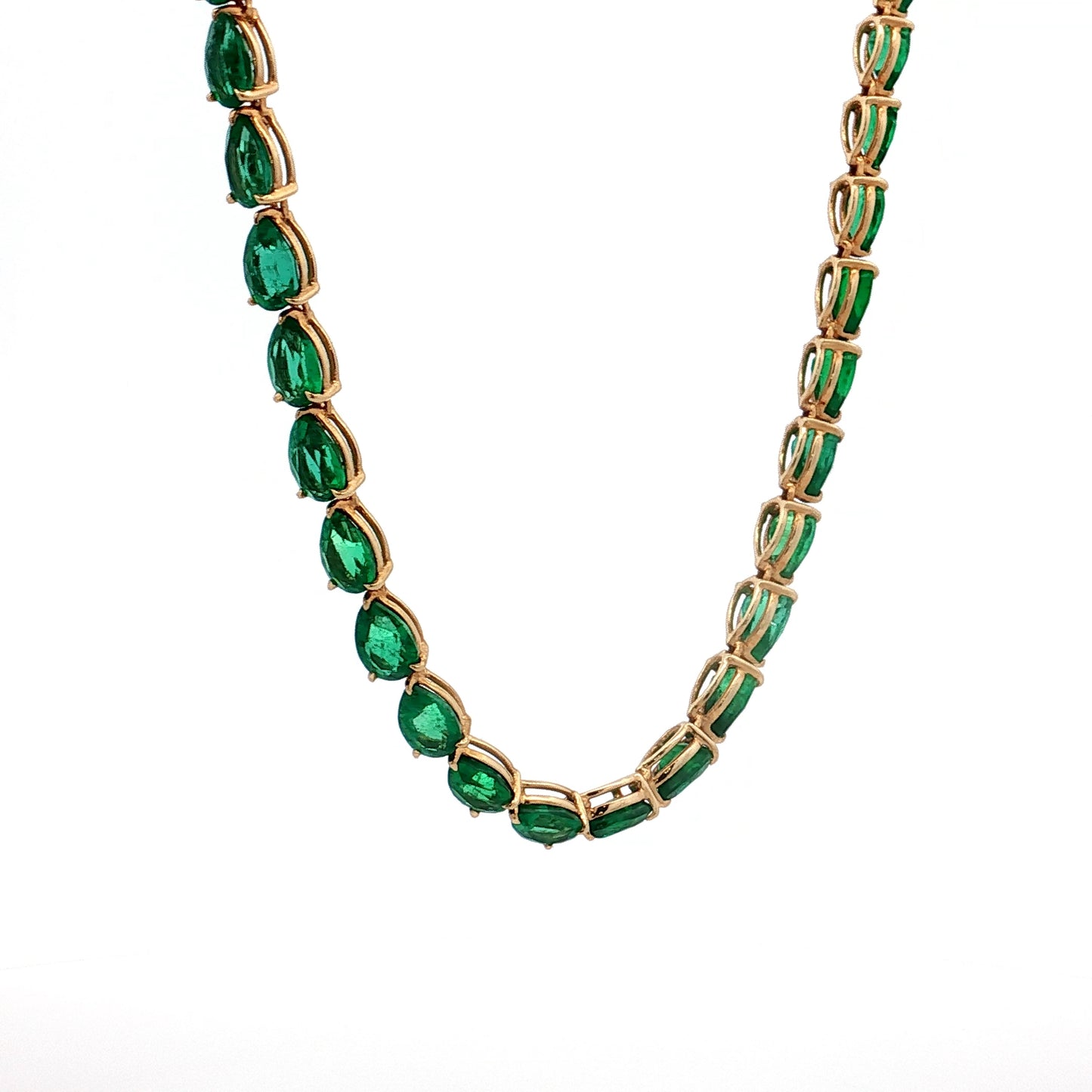 26.59 Pear Cut Emerald Tennis Necklace 18k Yellow Gold