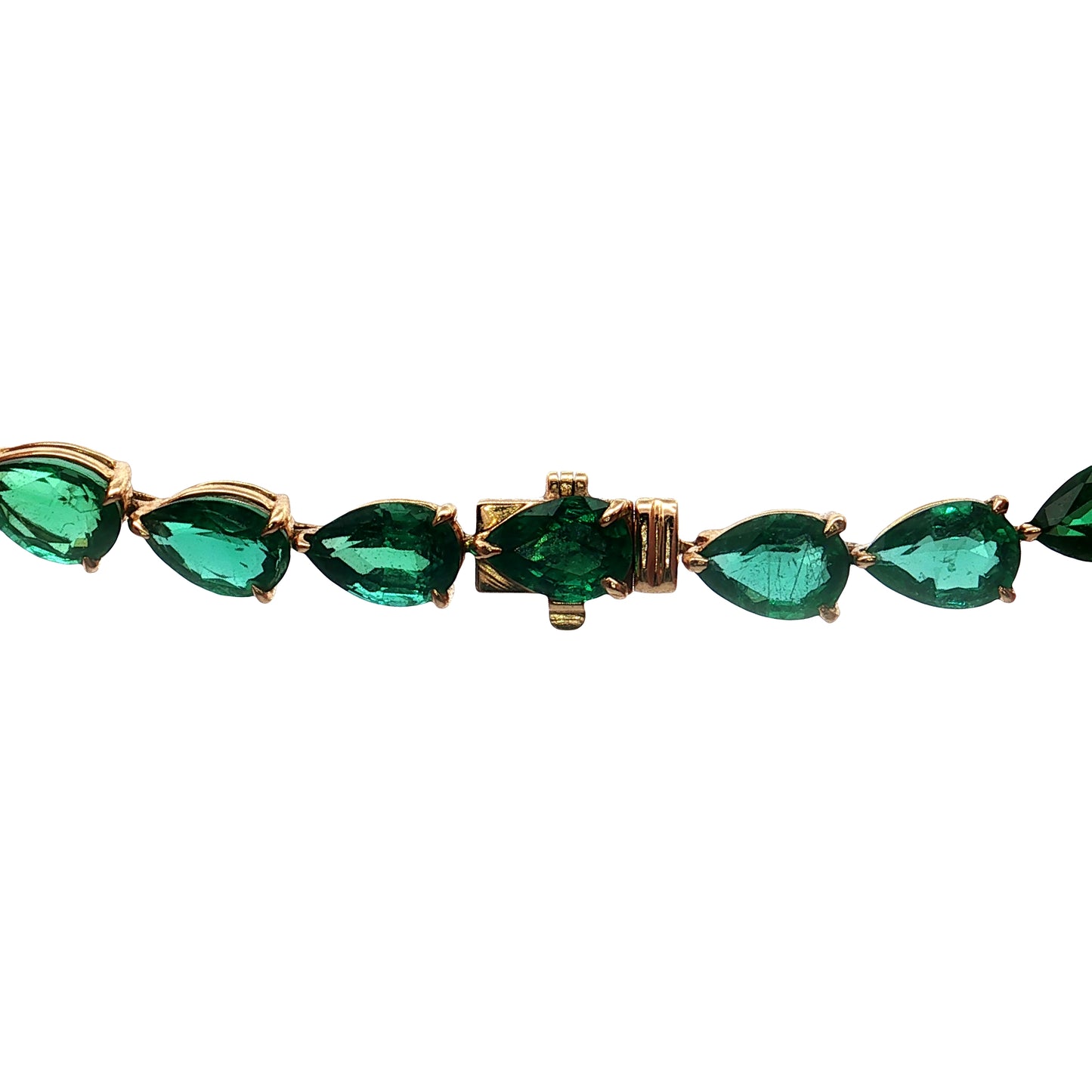 26.59 Pear Cut Emerald Tennis Necklace 18k Yellow Gold