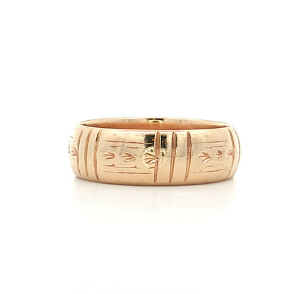 Vintage Mid-Century Engraved Wedding Band 14k Yellow Gold