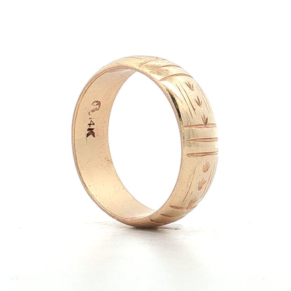 Vintage Mid-Century Engraved Wedding Band 14k Yellow Gold