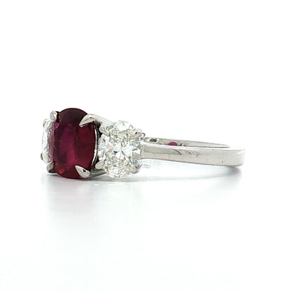 1.48 Ruby & Diamond Three Stone Ring 18k White Gold
