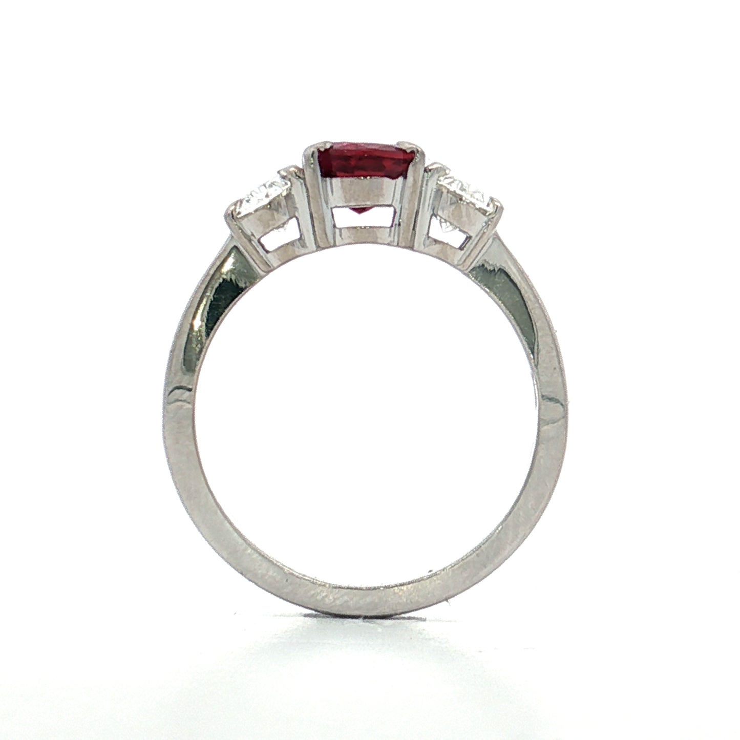 1.48 Ruby & Diamond Three Stone Ring 18k White Gold