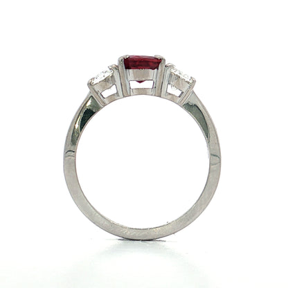 1.48 Ruby & Diamond Three Stone Ring 18k White Gold