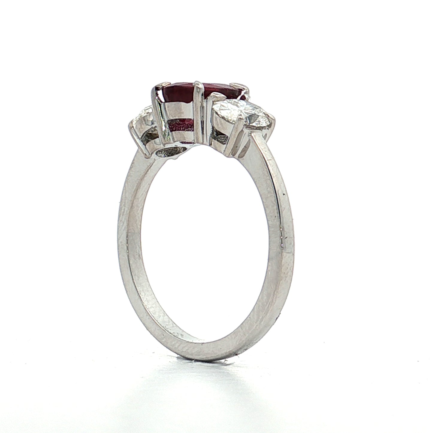1.48 Ruby & Diamond Three Stone Ring 18k White Gold