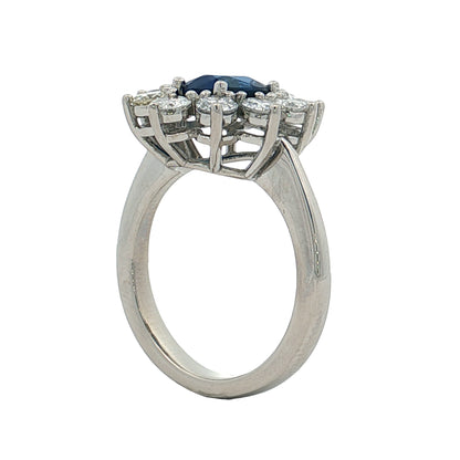 1.39 Oval Blue Sapphire and Diamond Halo Ring in Platinum
