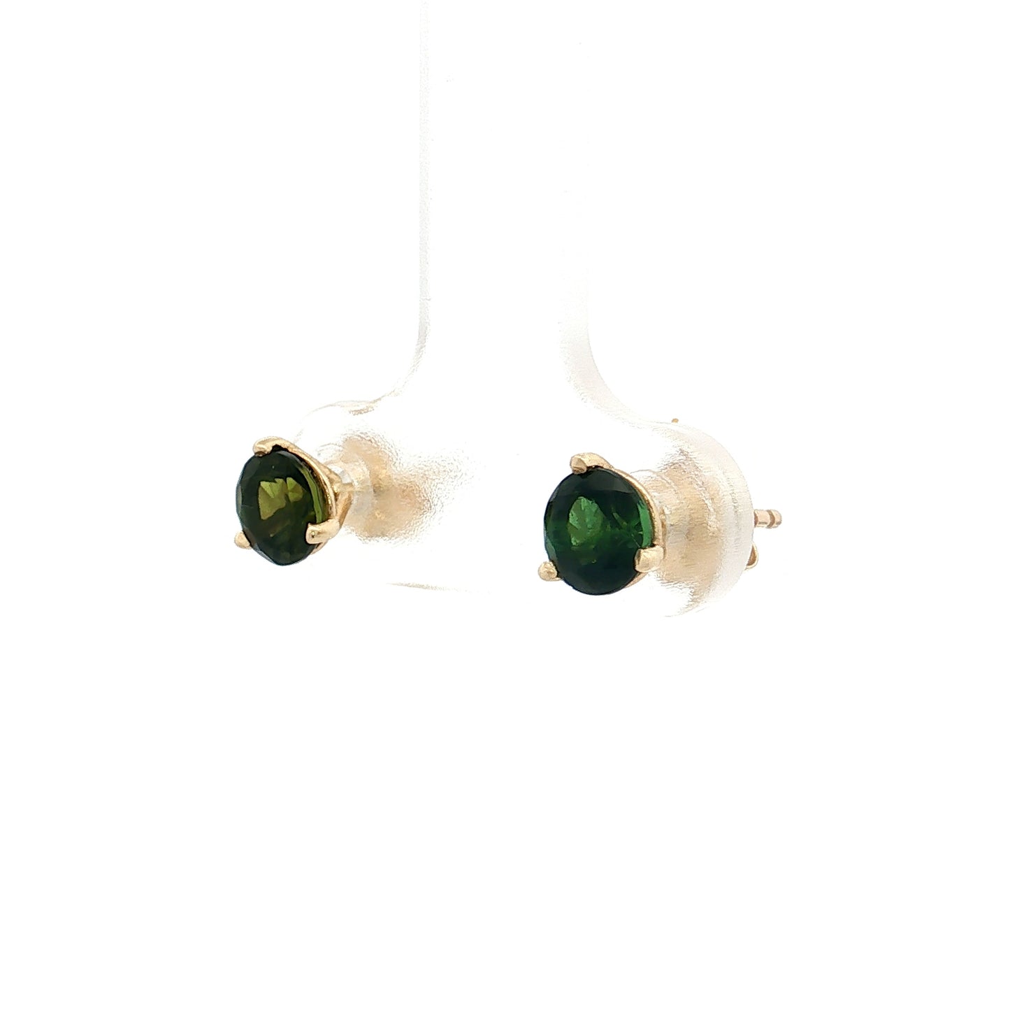1.00 Green Tourmaline Stud Earrings 14k Yellow Gold