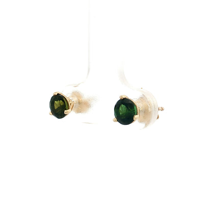 1.00 Green Tourmaline Stud Earrings 14k Yellow Gold