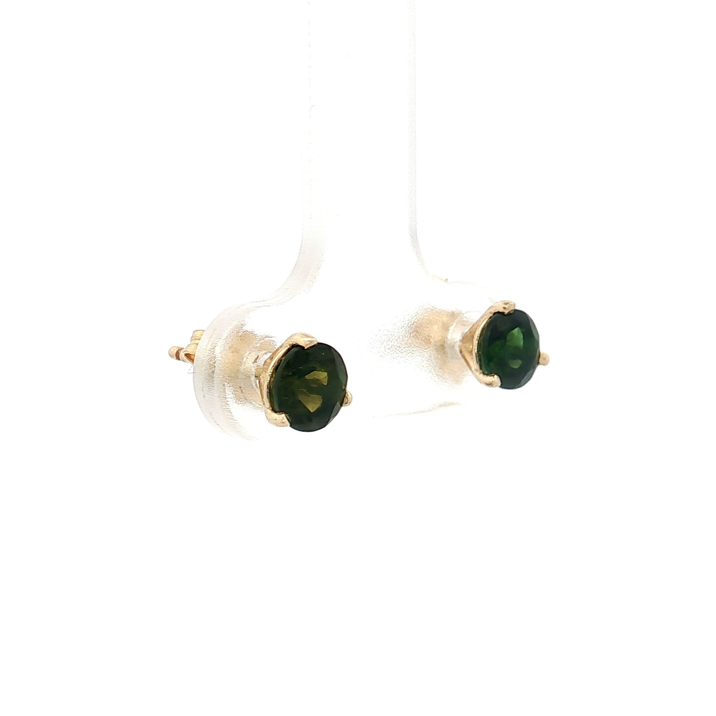 1.00 Green Tourmaline Stud Earrings 14k Yellow Gold