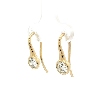1.01 Bezel Diamond Drop Earrings 18k Yellow Gold