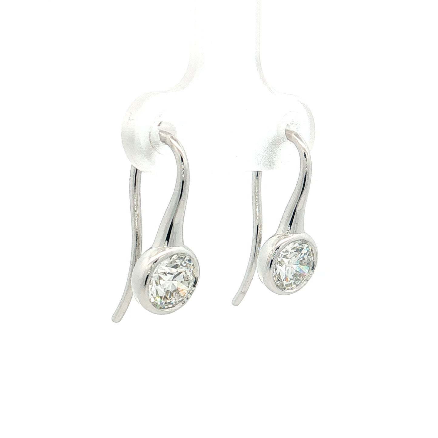 1.40 Bezel Diamond Drop Earrings 18k White Gold