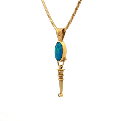 Cabochon Opal & Diamond Pendant Necklace 14k & 18k Gold