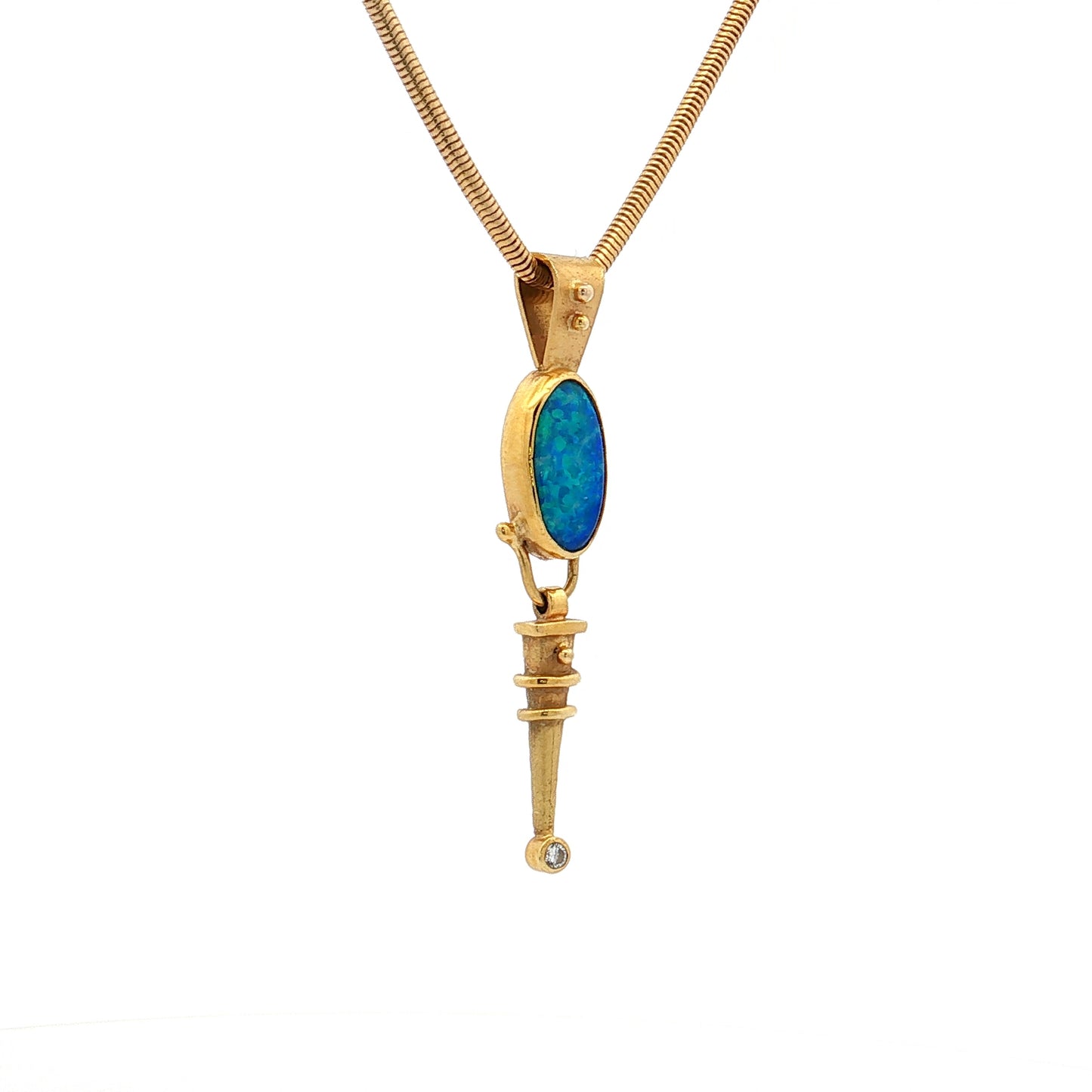Cabochon Opal & Diamond Pendant Necklace 14k & 18k Gold