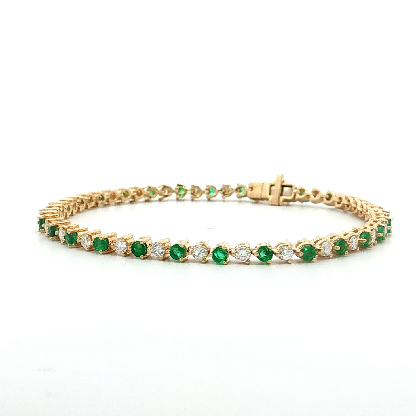 Diamond & Emerald Tennis Bracelet 14k Yellow Gold