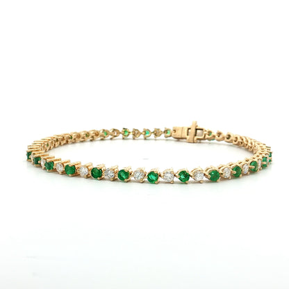 Diamond & Emerald Tennis Bracelet 14k Yellow Gold