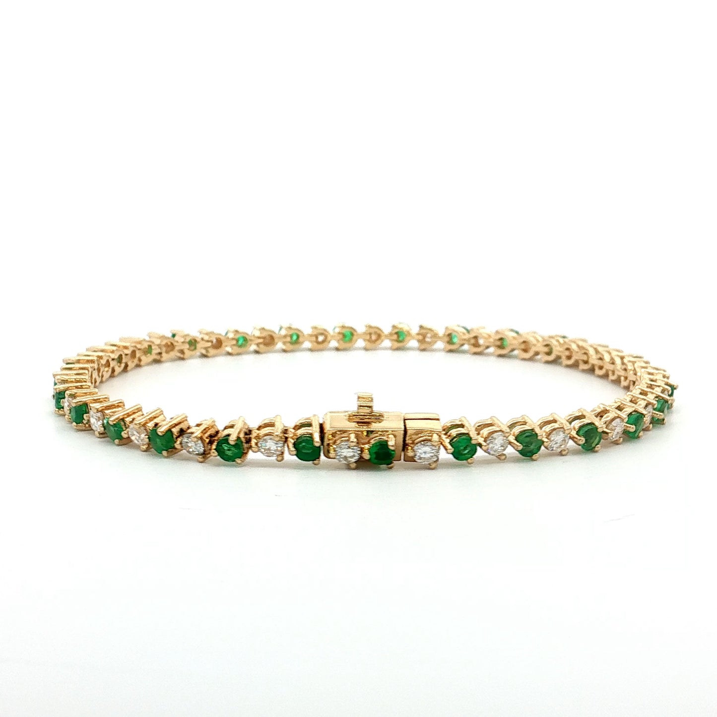 Diamond & Emerald Tennis Bracelet 14k Yellow Gold