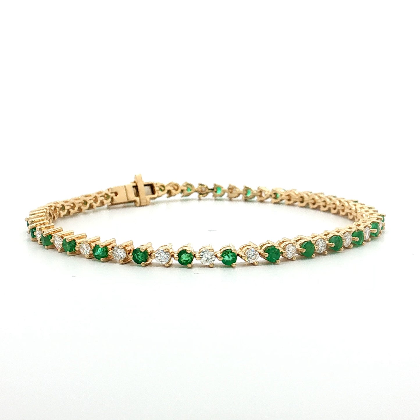 Diamond & Emerald Tennis Bracelet 14k Yellow Gold