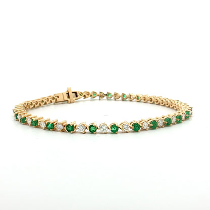 Diamond & Emerald Tennis Bracelet 14k Yellow Gold