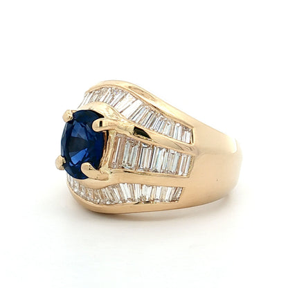 1.69 Blue Sapphire & Diamond Cocktail Ring 18k Yellow Gold