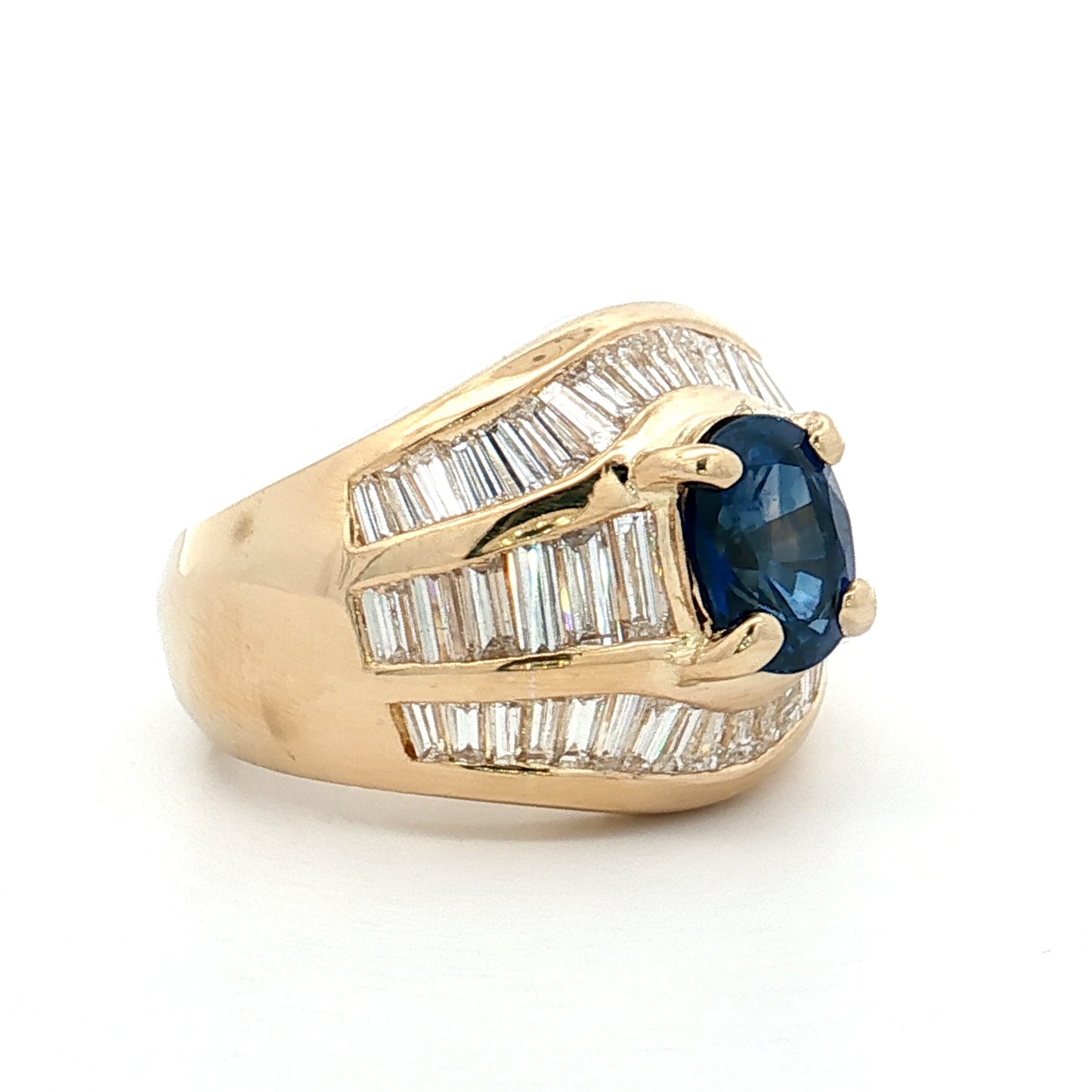 1.69 Blue Sapphire & Diamond Cocktail Ring 18k Yellow Gold