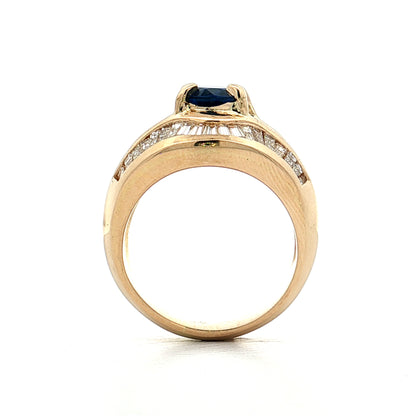 1.69 Blue Sapphire & Diamond Cocktail Ring 18k Yellow Gold