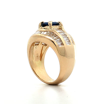 1.69 Blue Sapphire & Diamond Cocktail Ring 18k Yellow Gold