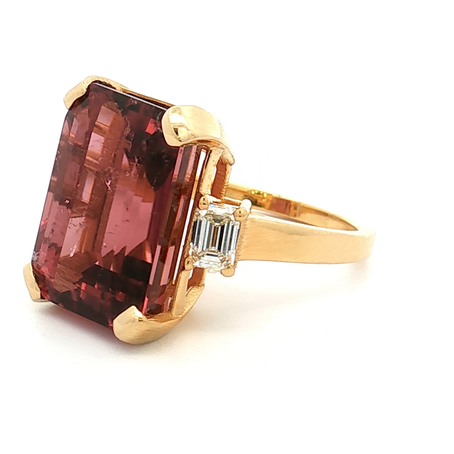 14.40 Emerald Cut Pink Tourmaline Cocktail Ring 18k
