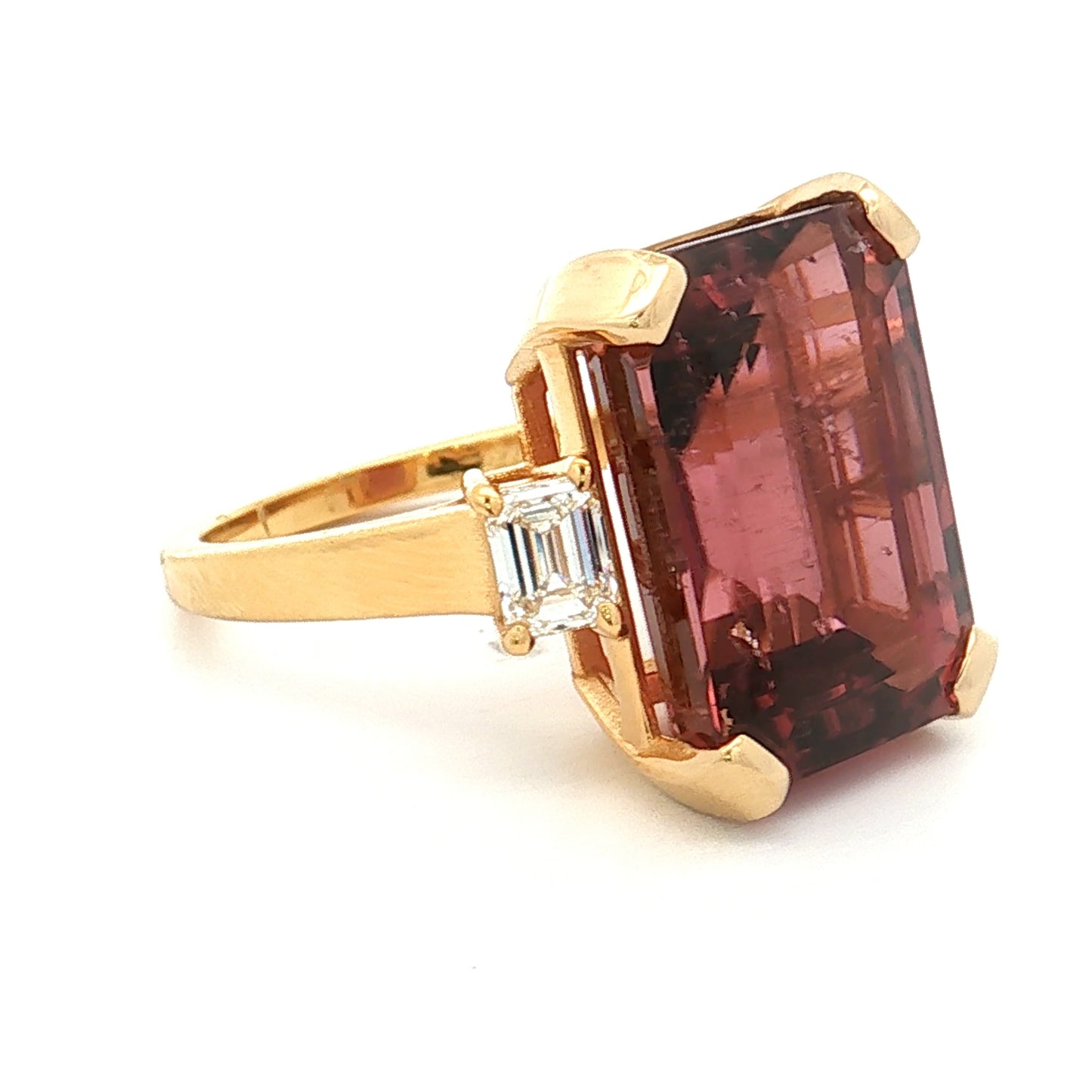 14.40 Emerald Cut Pink Tourmaline Cocktail Ring 18k