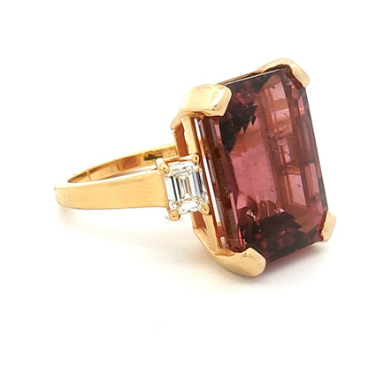 14.40 Emerald Cut Pink Tourmaline Cocktail Ring 18k