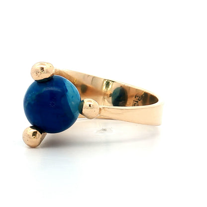 Cabochon Cut Lapis Lazuli Cocktail Ring 14k Yellow Gold