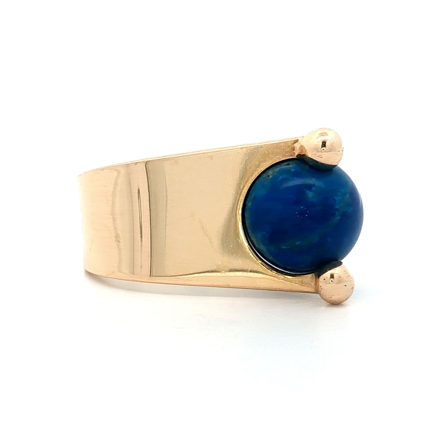 Cabochon Cut Lapis Lazuli Cocktail Ring 14k Yellow Gold