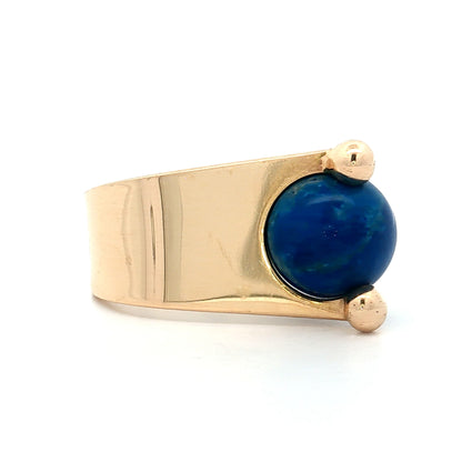 Cabochon Cut Lapis Lazuli Cocktail Ring 14k Yellow Gold