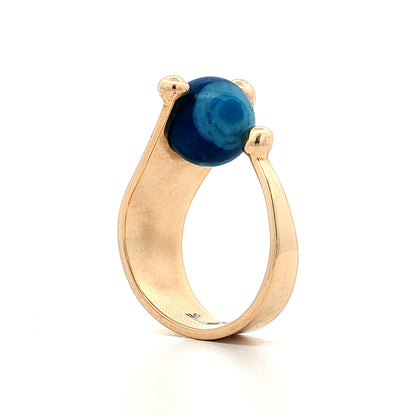 Cabochon Cut Lapis Lazuli Cocktail Ring 14k Yellow Gold