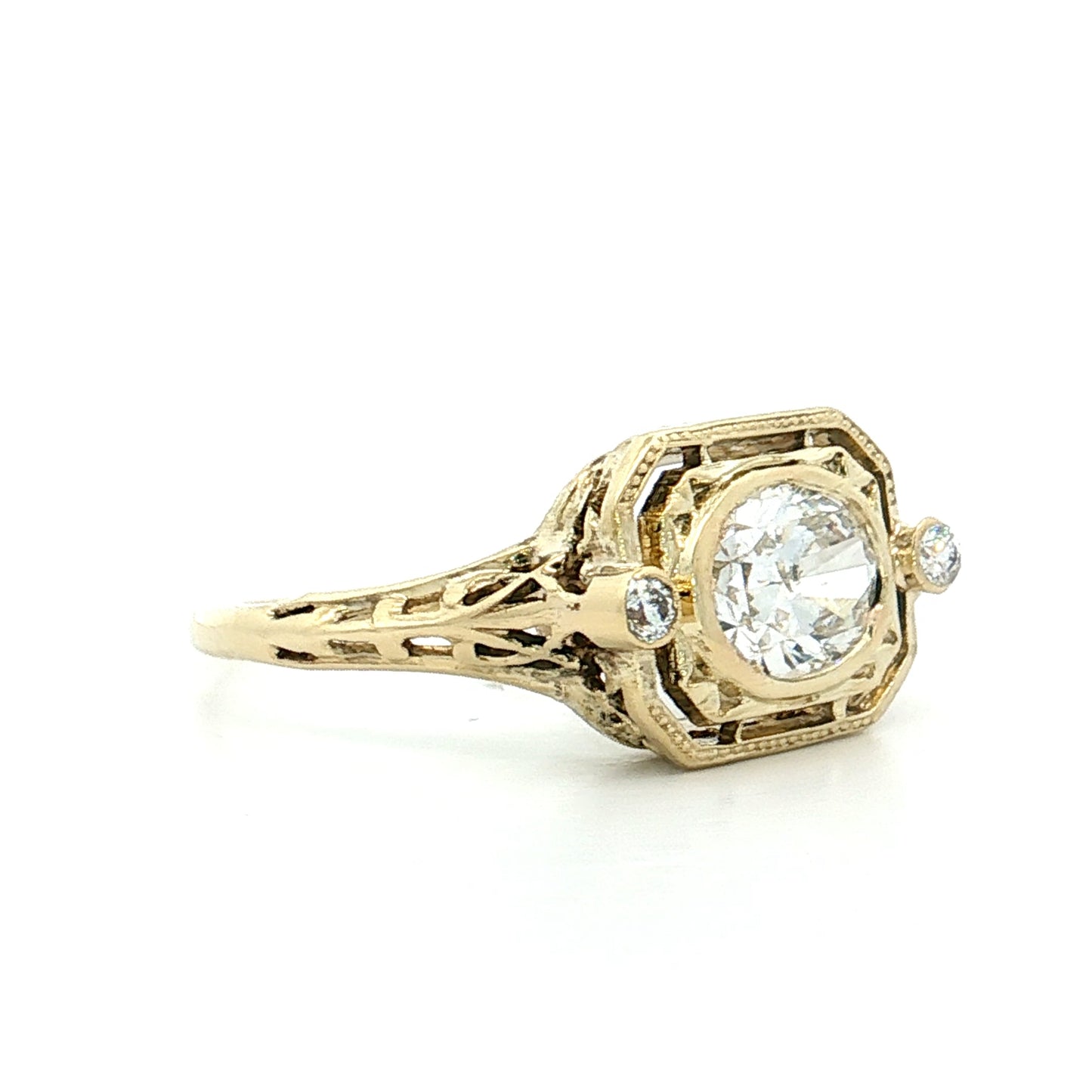 1.00 Art Nouveau Diamond Engagement Ring 14k