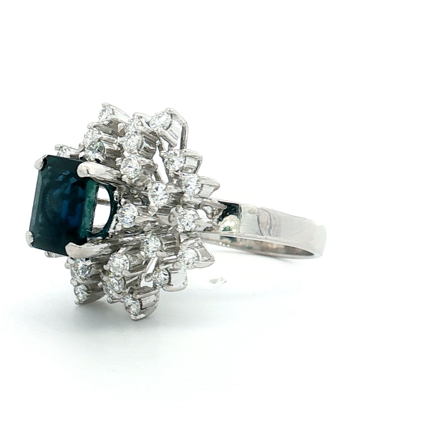 2.53 Blue Sapphire & Diamond Cocktail Ring 10k White Gold