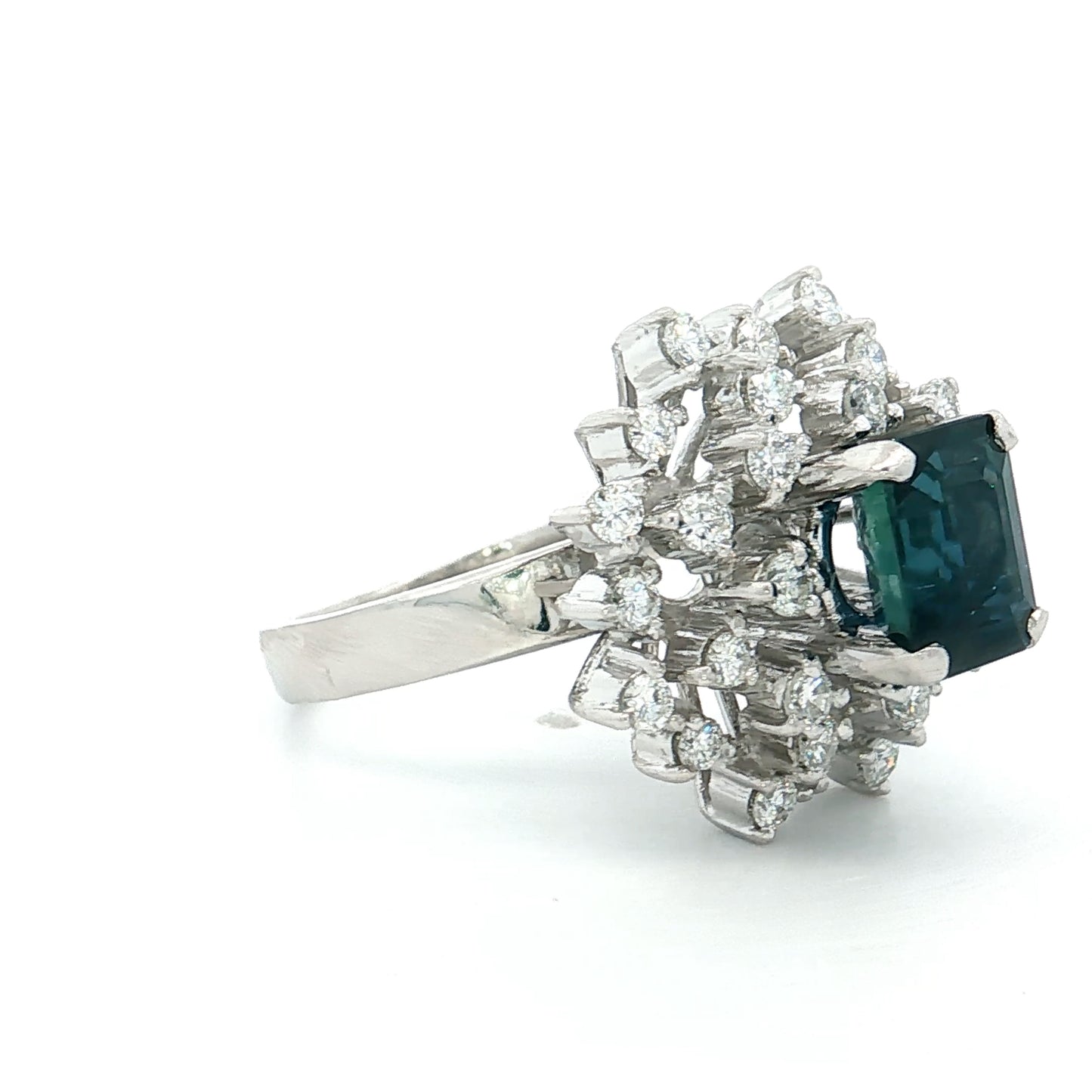 2.53 Blue Sapphire & Diamond Cocktail Ring 10k White Gold