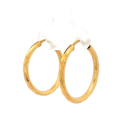 Diamond Cut Pattern Hoop Earrings 18k Yellow Gold